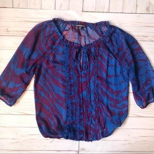Express Sheer Print Bubble Hem Peasant Blouse